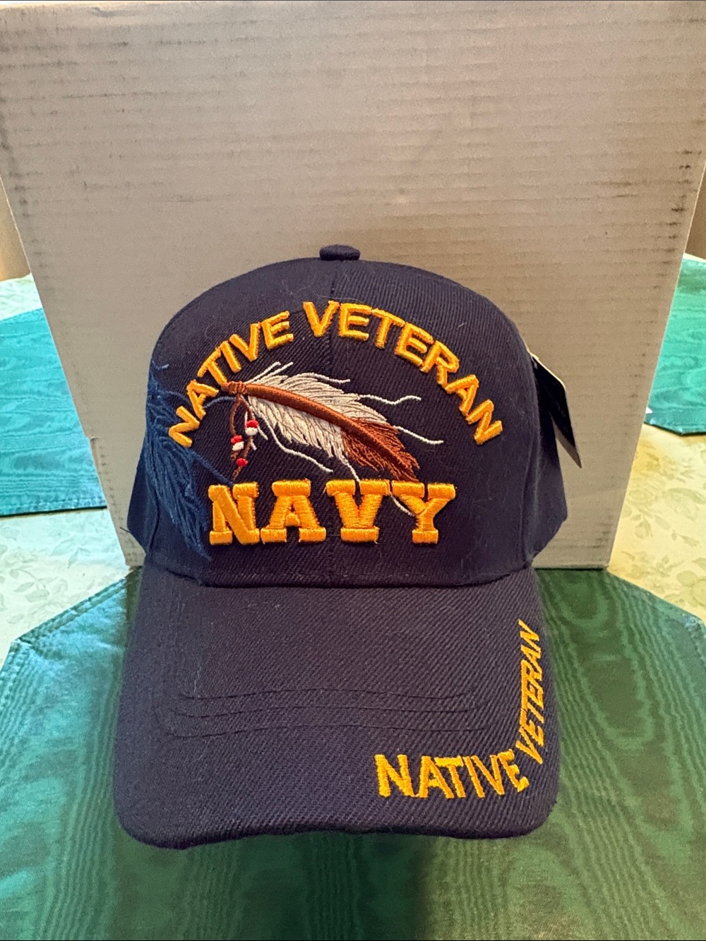 Native Veteran Navy Embroidered Men's Hat - Navy/Gold